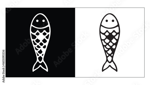 Minimalist line art of a fish in positive and negative space. A concept of duality and balance shown through a simple black and white design.