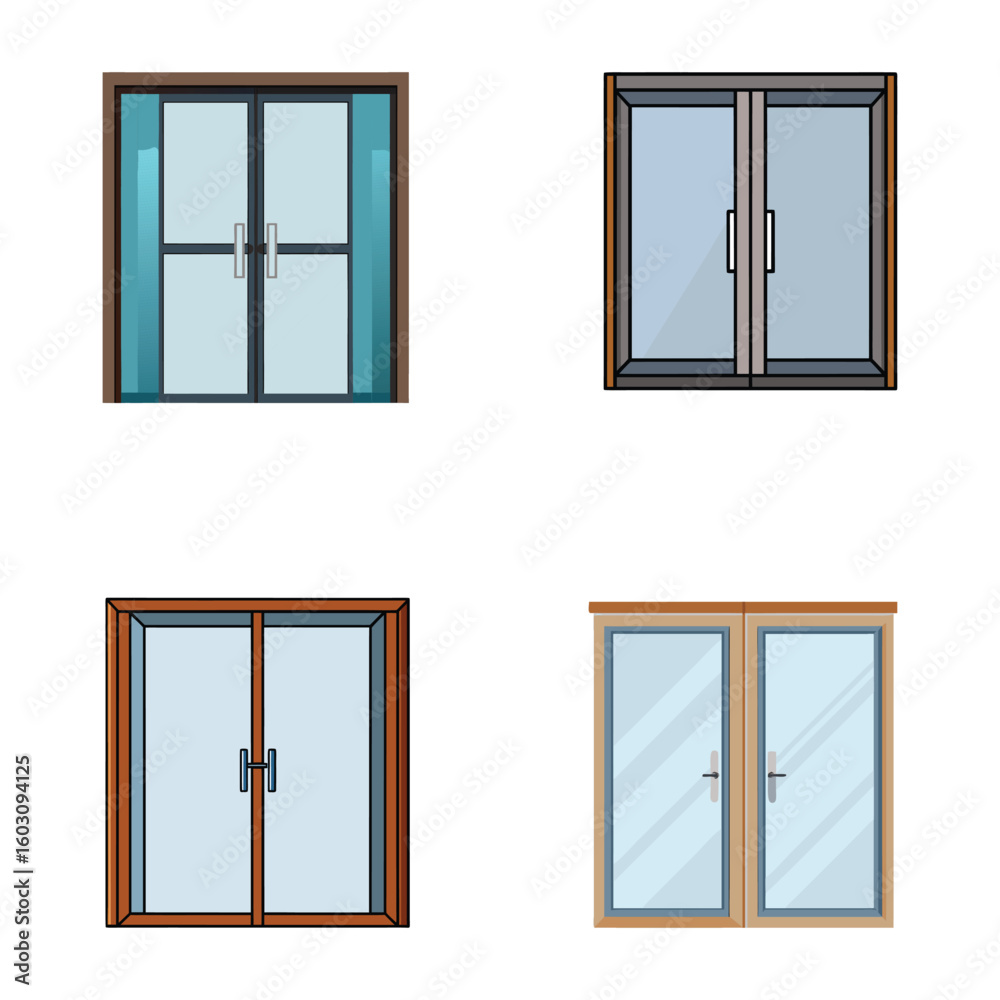 Obraz premium Modern Double Glass Door Isolated on White Background – Transparent Entryway Design