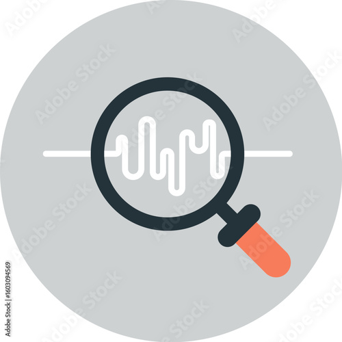 A magnifying glass focusing on a waveform representing signal analysis and data.