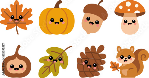 Simple seasonal animals and decor in minimal flat tone with rounded layout, great for app-style icons or notebook sticker sets  