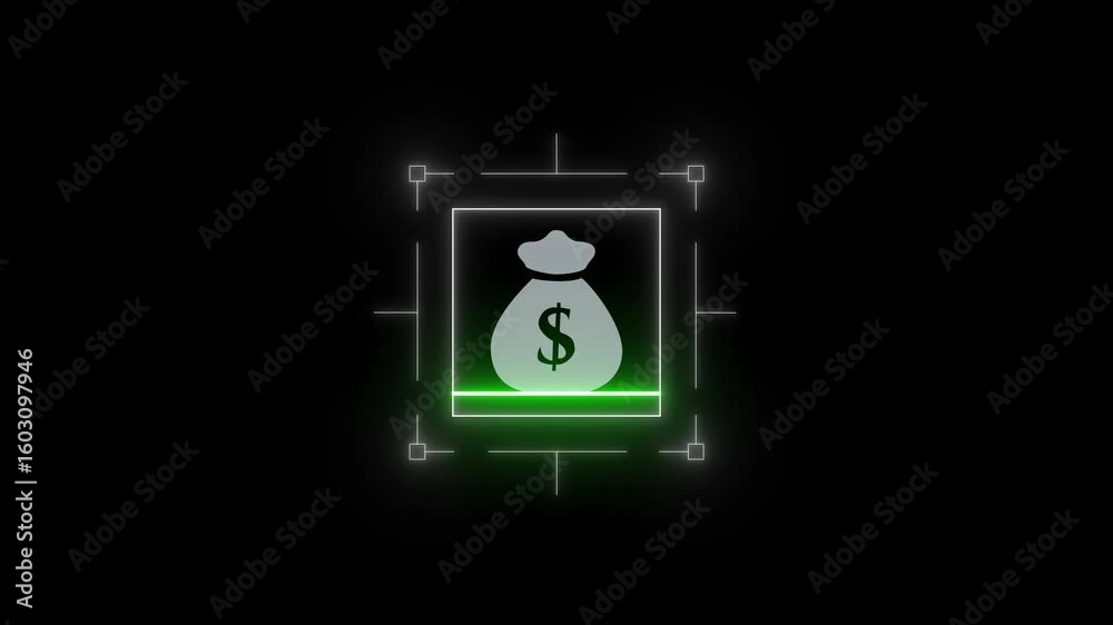 Animation of data processing and media icons over digital human spinning Future dollar ID. dollar Detection. Augmented Reality. Man dollar for Facial Recognition Isolated on black .4k animation video.