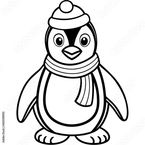 Cute penguin wearing a hat and scarf silhouette