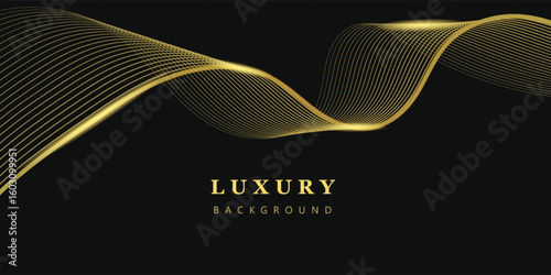Elegant luxury background featuring golden curved abstract lines on a dark black backdrop. Perfect for premium branding, invitations, packaging, or business-related visuals. Ideal for modern and minim