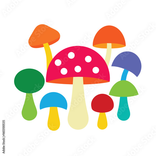 Variety of Mushrooms Vector Illustration Full Set of Edible and Wild Fungi