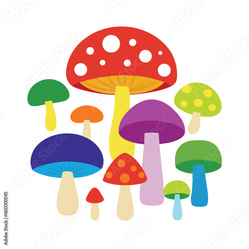 Diverse Mushroom Collection Vector Illustration Edible and Wild Fungi Set