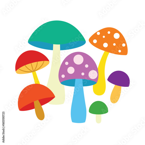 Diverse Mushroom Collection Vector Illustration Edible and Wild Fungi Set