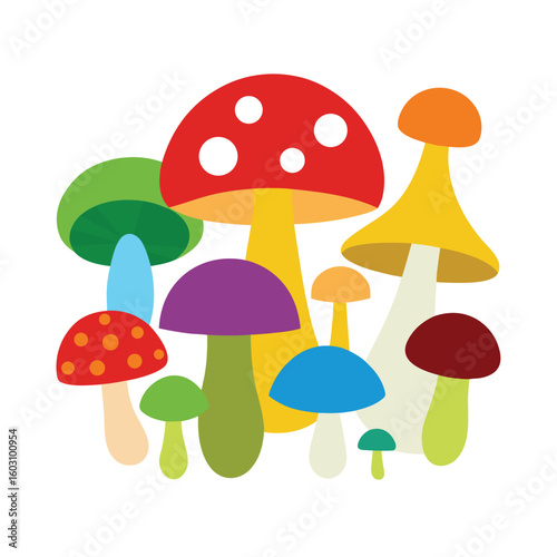 Variety of mushrooms vector illustration full set edible and poisonous fungi