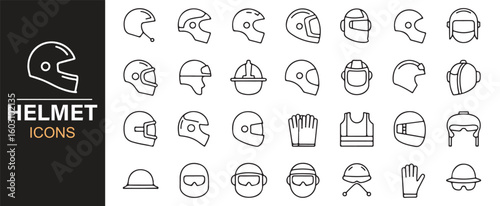 Creative Helmet Icons for Protection Gear in Sports, Construction, and Work