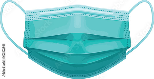 A single teal surgical face mask with ear loops isolated on a white background in a centered view