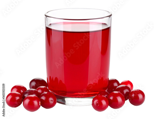 Wallpaper Mural Fresh cranberry juice in a clear glass, accompanied by ripe cranberries, isolated on a crisp white background. Torontodigital.ca