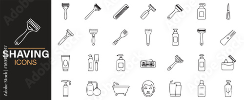 Modern Shaving Icons Collection for Grooming, Beauty, and Personal Hygiene