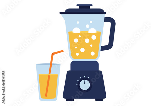 Preparing a Refreshing Orange Juice Smoothie Blend with Fresh Fruit and a Blender Creating a Healthy and Delicious Drink
