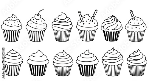 A Delightful Collection of Hand Drawn Cupcakes in Various Artistic Styles Showcasing Sweet Treat Decorations and Baking Creativity