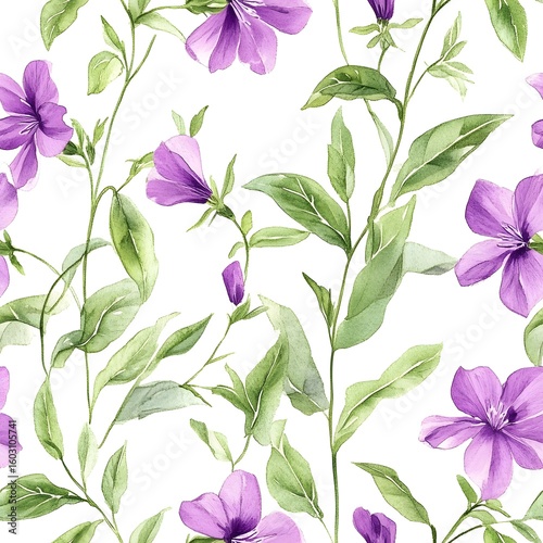 Delicate floral pattern of purple blossoms and foliage.