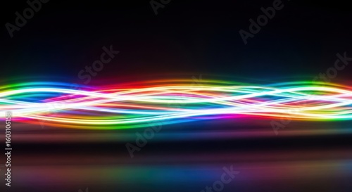 Vibrant Flowing Light Streaks with Rainbow Colors and Dark Background