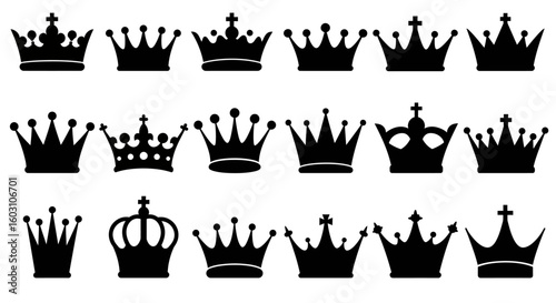 Collection of Royal Crowns and Headwear Symbolizing Power Authority and Nobility in Various Designs