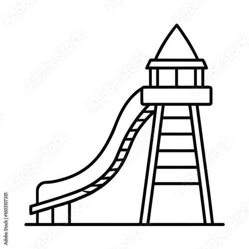 Outline water slide tower with triangular roof ladder park recreation
