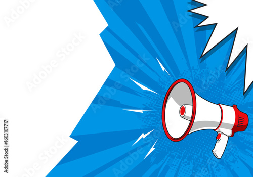Announcing a Special Event with a Loud Megaphone on a Vibrant Blue Background