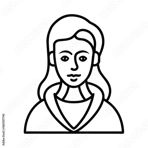 Woman face shoulders continuous line art symbol vector