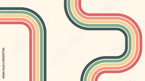 Abstract background of rainbow groovy Wavy Line design in 1970s Hippie Retro style
