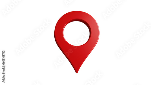 Red location pin on a white isolated background, perfect for map and navigation themes.