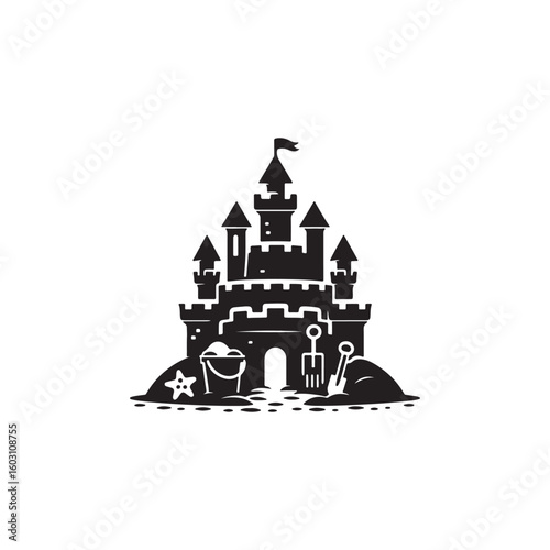 black silhouette vector illustration of a sandcastle on the beach. black vector of sandcastle