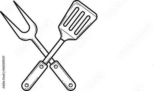 Illustration of Crossed BBQ Utensils Spatula and Fork for Grilling Food Outdoors Cooking and Summer Fun Theme