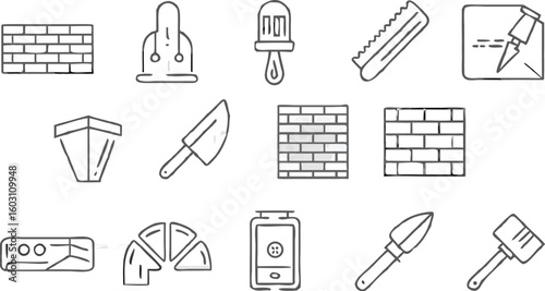 Masonry & Bricklaying Tools Icons – Line Art Construction Vector Set