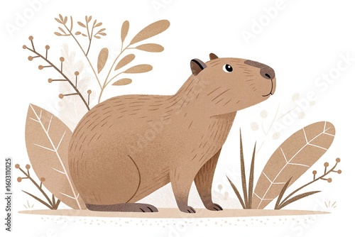 Minimalist flat vector capybara illustration simple stylized design soft brown color clean aesthetic animal vector animal vector on white background