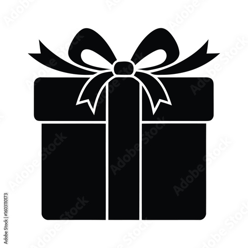 Black silhouette of a gift box with a bow