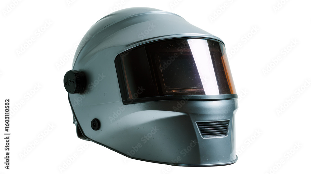 Fototapeta premium Welding helmet, professional safety gear for metalwork on a white isolated background.