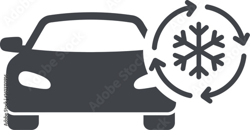 A car icon with a snowflake inside a circular arrow, representing air conditioning system