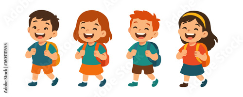 Happy kids cheerful boy girl joyful smiling child vector cartoon illustration design for template poster flyer background lifestyle family portrait childhood school education concept
