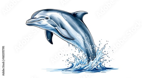 Wallpaper Mural Dolphin leaping from the water with dynamic splash effect illustration for marine life and ocean conservation themes graphic art design Torontodigital.ca