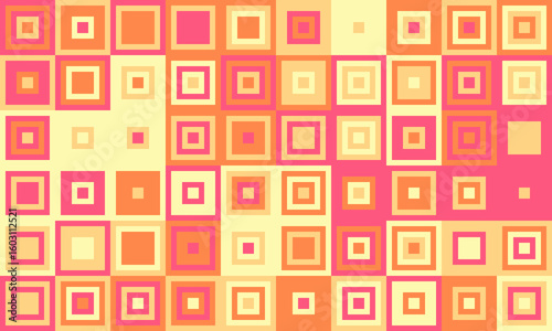 Vibrant geometric pattern featuring a playful arrangement of squares in warm, pastel hues.  Ideal for backgrounds, website design, or textile prints. Evokes feelings of optimism and retro style.