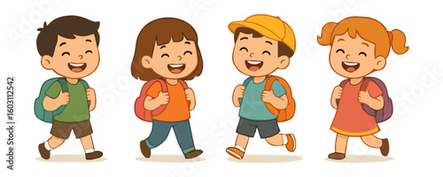 Cheerful kids happy boy girl adorable child cartoon vector illustration design for template poster flyer background lifestyle family portrait childhood school learning concept