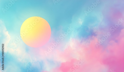 Pastel colored sky with a large sun.