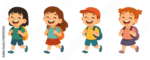 Cheerful kids happy boy girl joyful smiling child cartoon vector illustration design for template poster flyer background lifestyle family portrait childhood school learning activity