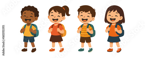 Smiling kids happy cheerful boy girl adorable child vector cartoon illustration design for template poster flyer background lifestyle portrait childhood school family activity concept