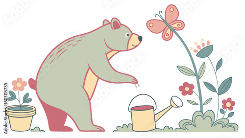 Vector illustration of a Loving Bear, styled in a Spring garden theme using Spring Garden colors