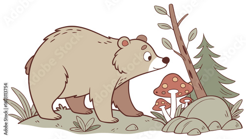 Playful Bashful Bear design with Whimsy Woods shades in a Fairy forest setting