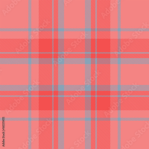 Realistic texture plaid fabric, internet vector pattern background. Scrapbook seamless tartan textile check in light coral and red colors.