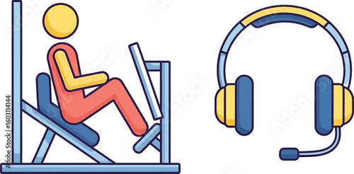 Gym workout with headset illustration vector design for fitness and health