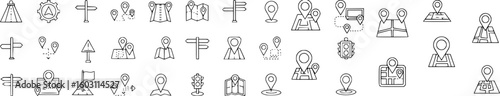 vector set of Route Optimization line icon, Route icon between two points with dotted path and location pin. Route location icon