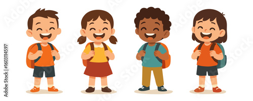Happy kids cheerful boy girl cute smiling child vector illustration cartoon design for template poster flyer background lifestyle portrait childhood school learning concept