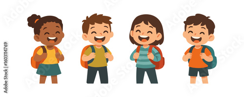 Cheerful kids happy boy girl smiling adorable child cartoon vector illustration design for template poster flyer background lifestyle family childhood school activity concept