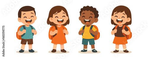 Smiling kids happy cheerful boy girl joyful child vector cartoon illustration design for template poster flyer background lifestyle portrait childhood education learning activity