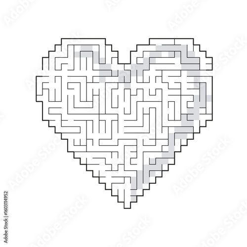 Complex maze puzzle game (high level of difficulty). Heart as a labyrinth No.3. Puzzle for St. Valentine Day (14 February). Vector illustration EPS 10
