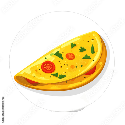 Delicious Yellow Omelette With Tomato and Herbs On A Plate