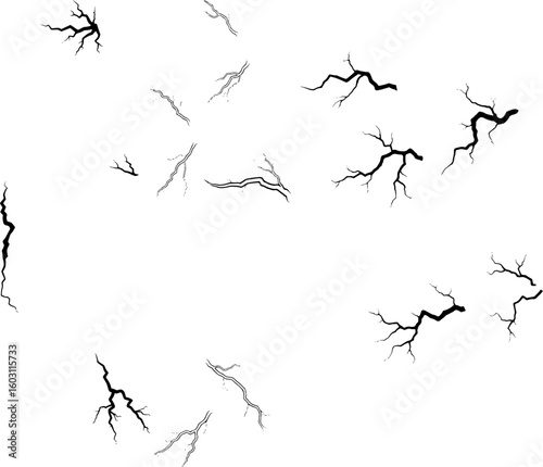 Vector lightning silhouettes set. Thunderstorm design. Vector illustration
